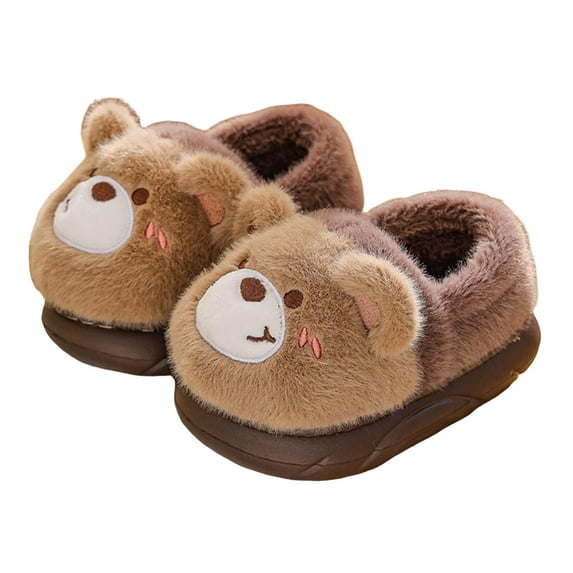 Wxirdiow Outdoor Slippers Girls Slippers Toddler Kids Plush Slip On Slippers Memory Foam Warm House Shoes for Indoor Outdoor Coffee Size,3.5