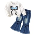 thumbnail image 1 of Wxirdiow Outfit Sets for Girls Toddler Baby Girl Clothes Fall Spring Baby Girl Outfit Sweatshirt Bell Bottom Flared Jeans Pants 2 Pcs Set White Size,9-12 Months, 1 of 9