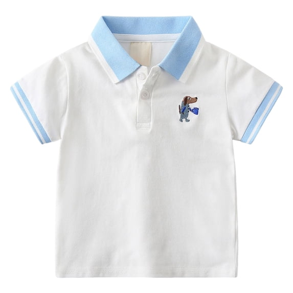 Wxirdiow Polo Shirts for Kids Boys Toddler Boys Polo Shirt Cotton Short Sleeve Button Up Shirt Cartoon Pattern Tee Boys Top Undershirt Summer White Size,4-5 Years