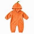 thumbnail image 1 of Wxirdiow Preemie Clothes Girl Halloween Costume Pumpkin Romper Outfit Zip Up Hoodie Romper Plush Jumpsuit Fall Winter,Orange,3-6 Months, 1 of 9