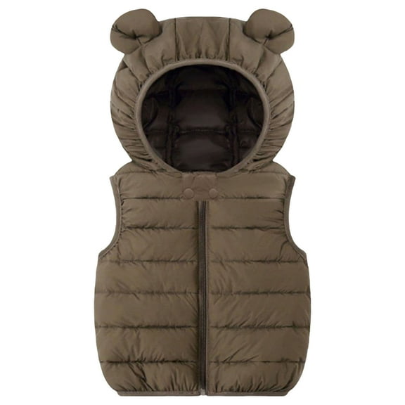 Wxirdiow Puffer Vest Girls Toddler Winter Puffer Vest Hooded Sleeveless Jacket Padded Waistcoat Outwear for Baby Boys Girls Coffee Size,6-12 Months