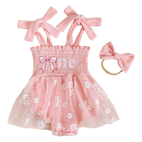 Wxirdiow Rompers for Baby Baby Girl Clothes Newborn Romper Dress Infant Lace Ruffle Sleeveless Summer Outfits with Headband Pink Size,6-9 Months