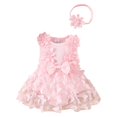 thumbnail image 1 of Wxirdiow Rompers for Baby Baby Girl Outfit Embroidery Flying Sleeve Square Neck Tulle Romper Dress and Bow Headband Set Pink Size,9-12 Months, 1 of 7
