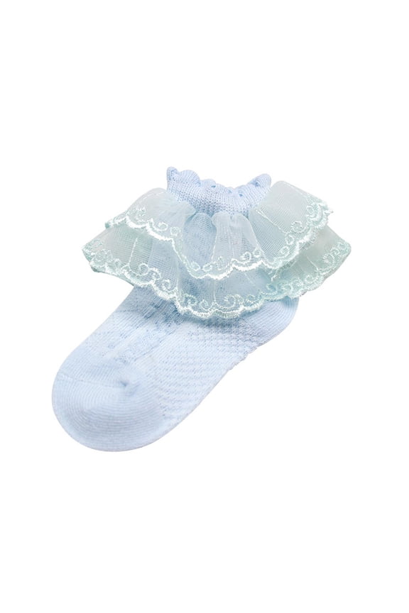 Ruffle Socks for Toddler Girls Toddler Ruffle Socks for Girls - Cotton Tutu Socks with Puffly Lace Frilly Edge Cute for Photos Blue Size,3-4 Years