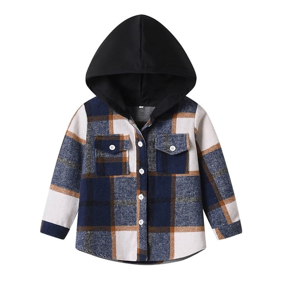 Wxirdiow Shirts for Boys Boys Flannel Shirts Plaid Hoodie Button Down Long Sleeve Shirt Fall Winter Fashion Lightweight Hooded Jacket Coats Dark Green Size,6-12 Months