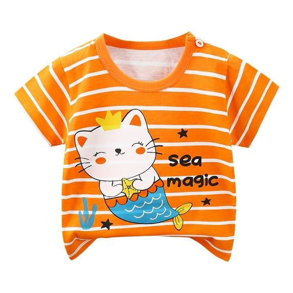 Wxirdiow Short Sleeve Shirts for Kids Baby Boy Summer Short Sleeve Tees Cotton Casual Graphic Crewneck T Shirts Orange Size,3-4 Years