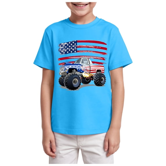 Wxirdiow Short Sleeve Shirts for Toddler Boys Toddler Boy Print T-Shirt Short Sleeve Graphic Crewneck Shirt Pullover Tops Sky Blue Size,5-6 Years