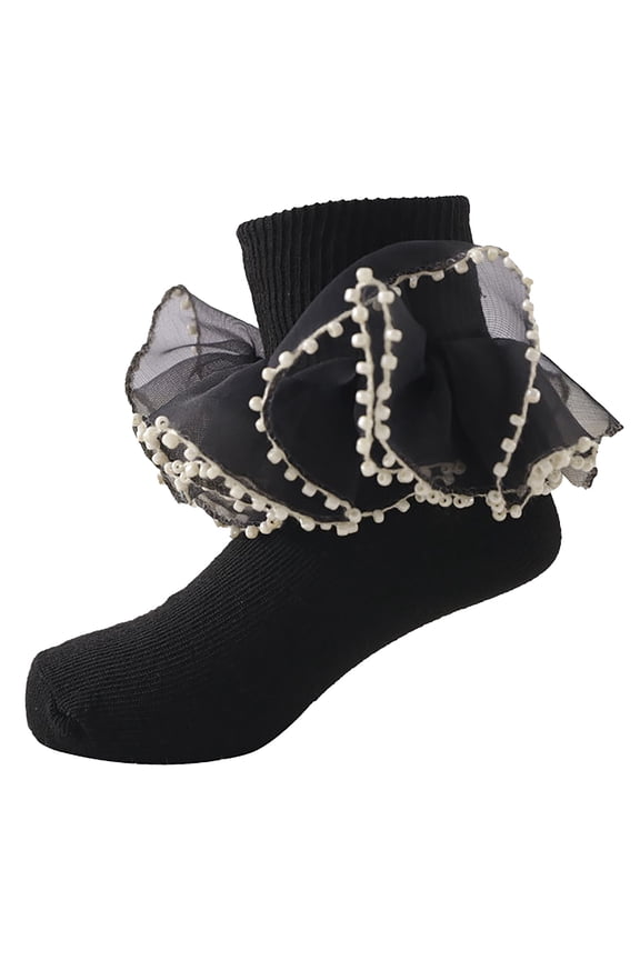 Socks for Toddler Girls Baby Girls Ruffle Socks Toddler 4-Layer Tutu Lace Frilly Cotton Dress Socks for Little Girls Black Size,1-3 Years