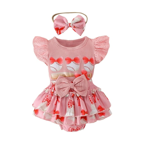 Wxirdiow Summer Baby Clothes Toddler Baby Girl Outfit Floral Ruffle Tulle Romper Tutu Dress Headband Summer Clothes Pink Size,6-12 Months