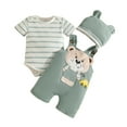 thumbnail image 1 of Wxirdiow Summer Clothes for Baby Boys Baby Boy Outfit Infant Stripe Romper Embroidery Overalls Pants Set with Hat Newborn 3-piece Outfits Light Green Size,3-6 Months, 1 of 4