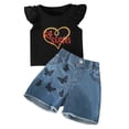 thumbnail image 1 of Wxirdiow Summer Clothes for Kids Girls Summer Outfits 2 Piece Sets Ruffle Short Sleeve Shirts and Demin Shorts Set Kids Clothes with Pockets Black Size,2-3 Years, 1 of 9