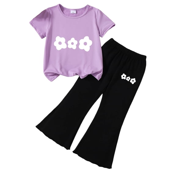 Wxirdiow Summer Clothes for Little Girls Tween Girl Clothes 2 Piece Outfit Summer Short Sleeve Top + Pants Spring Clothing Set O Size,2-3 Years