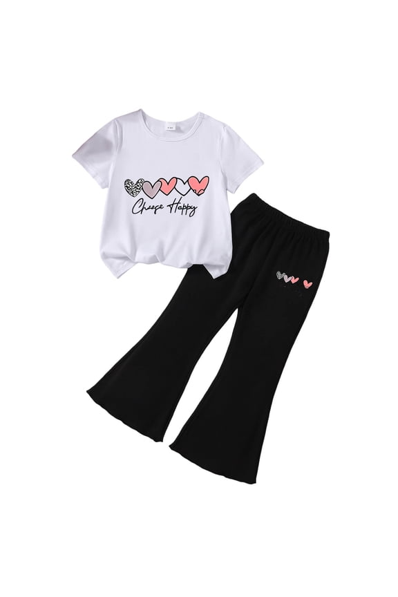 Summer Clothes for Teens Tween Girls Outfit 2PCS Set Top & Flare Pants with Graphic Pattern Clothes I Size,4-5 Years