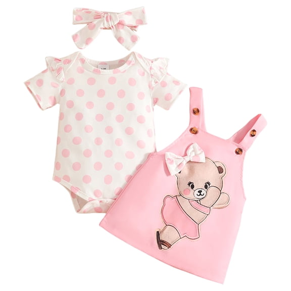 Wxirdiow Summer Outfits for Girls Newborn Baby Girl Clothes Dresses Outfits Gifts Romper Top Overalls Dress Suspender Skirt Sets for Infant Girls Pink Size,12-18 Months