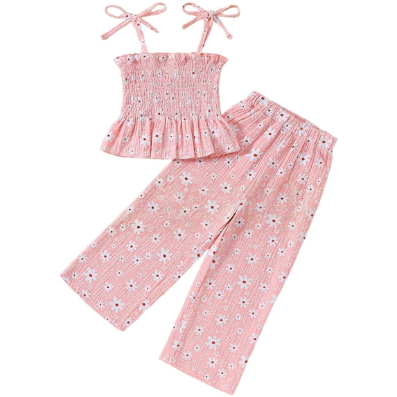 Wxirdiow Summer Outfits for Little Girls Infant Baby Toddler Girls Clothes Sleeveless Camisole Linen Pants Set Baby Summer Outfits Pink Size,6-7 Years