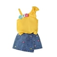 thumbnail image 1 of Wxirdiow Summer Outfits for Toddler Girls Toddler Baby Girl Clothes Summer Outfits Ruffled One Shoulder T-Shirt Bow Hem Tops Cute Denim Shorts Set Yellow Size,18-24 Months, 1 of 9