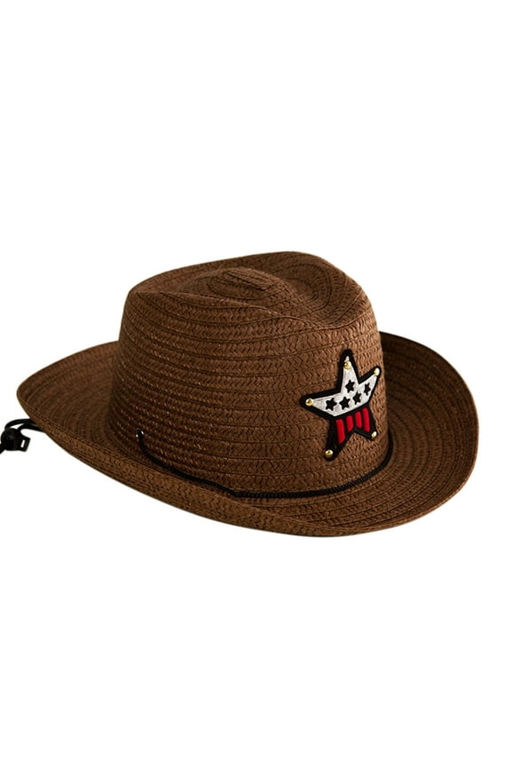 Sun Hat for Boys & Girls Summer Sun Straw 6 Colours Beach Girls Boys Kids Child Western Cowboy Hat 2 To 6Y Coffee Size,2-5Y