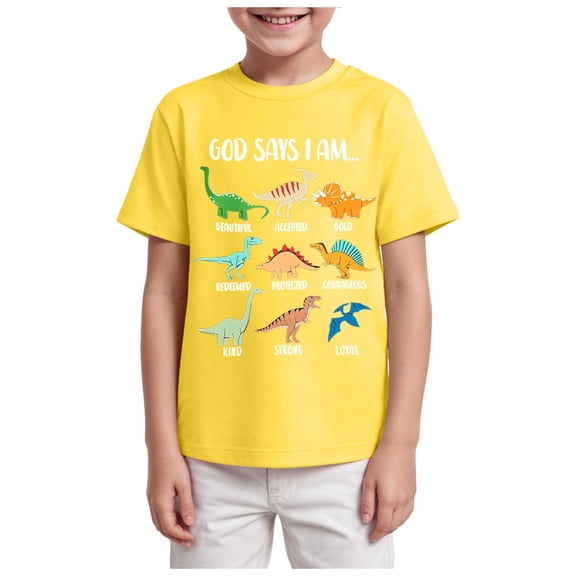 Wxirdiow T-shirts for Kids Toddler Boys' Short Sleeve Shirts Crewneck Pullover Cartoon Graphic Soft Summer Top Yellow Size,7-8 Years