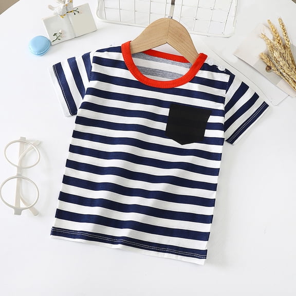 Wxirdiow T-shirts for Teens Boys Boy's Color Block Short Sleeve Tshirts Crew Neck Patchwork Casual Pullover Tops Black Size,12-18 Months