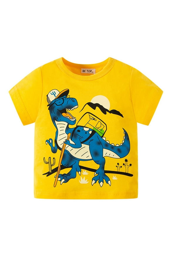 T-shirts for Teens Boys Boy's Short Sleeve Crewneck T-shirts Letter Patched Textured Loose Pullover Tops Yellow Size,1-2 Years