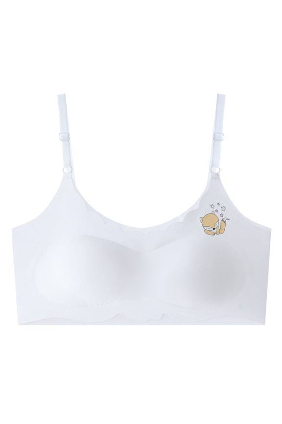 Teen Bras Soft Fixed Padding Training Bras for Girls Seamless Cami Sports Bras for Teens Adjustable Strap White Size,12-15 Years