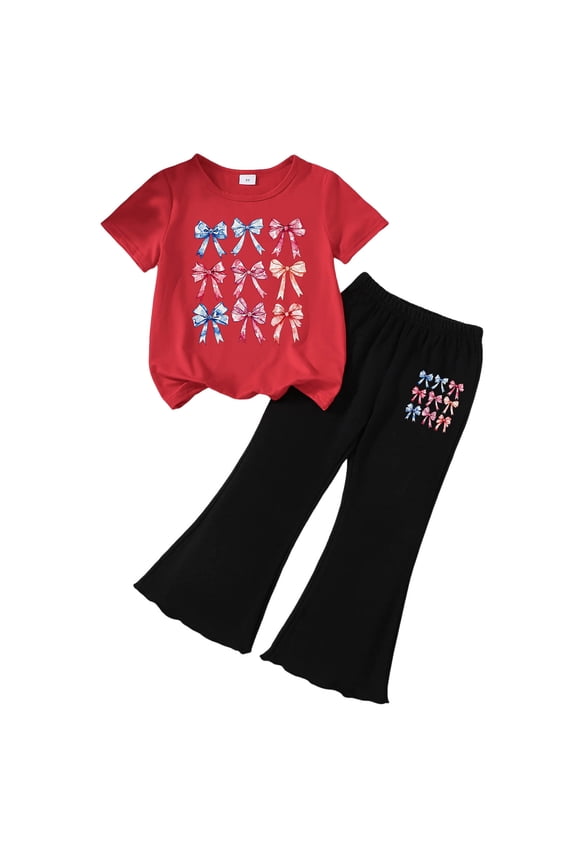 Teen Girl Outfits Girls 2 Piece Outfit Short Sleeve Ringer Tee & Bell Bottom Set Print Casual Kids Clothes P Size,3-4 Years