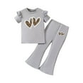 thumbnail image 1 of Wxirdiow Teen Outfits Toddler Kids Girls Clothes Short Sleeve Shirt Top and Pants 2 Piece Outfits For Girls Cute Clothing Set Grey Size,4-5 Years, 1 of 4