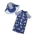 thumbnail image 1 of Wxirdiow Toddler Boy Bathing Suit Toddler Boys Swimsuits One Piece Rash Guard Swimwear Zipper Bathing Suit with Hat Swimsuit Set Blue Size,3-4 Years, 1 of 4