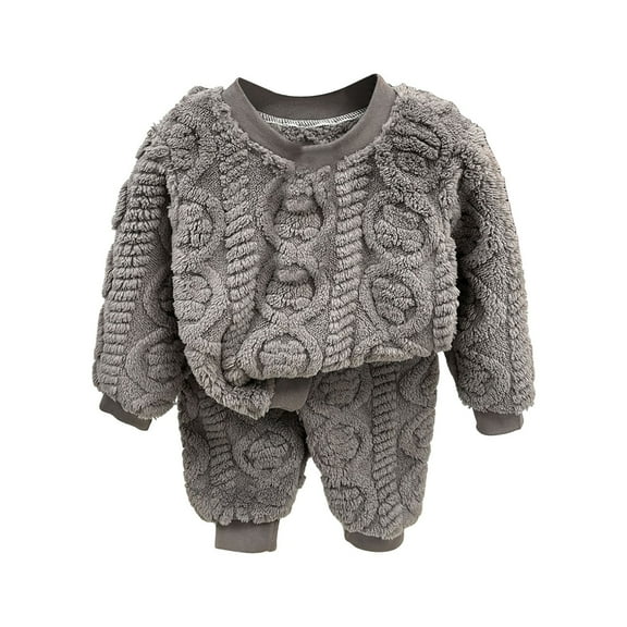 Wxirdiow Toddler Boys Cute Outfits Kids Boys Girls Fleece Outfit Plain Winter Warm Pullover Shirts Sherpa Cozy Clothing Sets Grey Size,18-24 Months