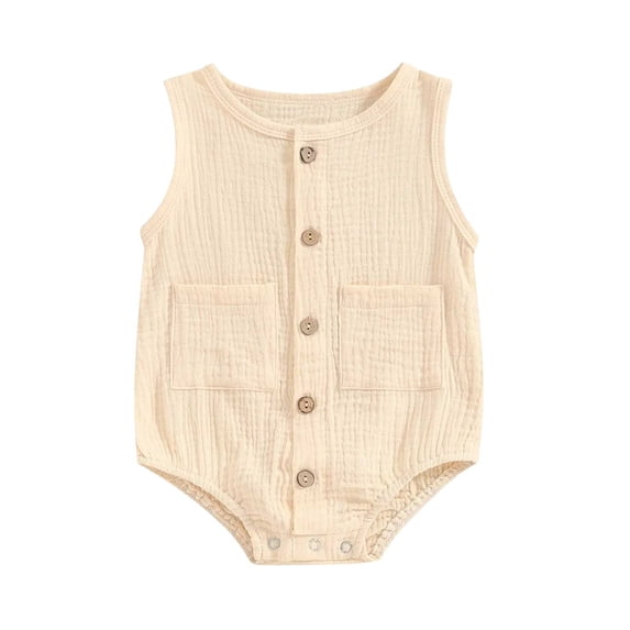 Wxirdiow Toddler Boys Summer Clothes Baby Boy Outfit Crew Neck Sleeveless Embroidery Romper Jumpsuit Casual Summer Toddler Boy Shortalls Beige Size,12-18 Months