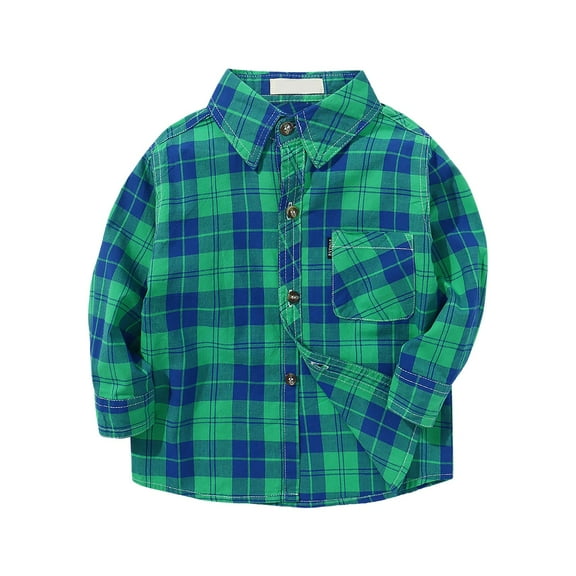 Wxirdiow Toddler Button Down Shirt Toddler Kids Baby Boys Girls Flannel Plaid Shirt Long Sleeve Button Down Tops Outfits Dark Green Size,5-6 Years