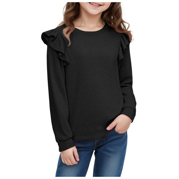Wxirdiow Toddler Clothes for Girls Kids Girls T Shirts Casual Long Sleeve Tee Crewneck Cute Fall Blouses Tops Black Size,9-10 Years