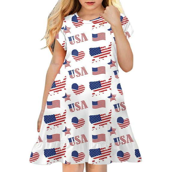 Wxirdiow Toddler Dresses Toddler Baby Girl 4th of July Dress USA Strap Sleeveless Smocked Tulle Tutu Dresses Kids Independence Day Clothes White Size,6-7 Years