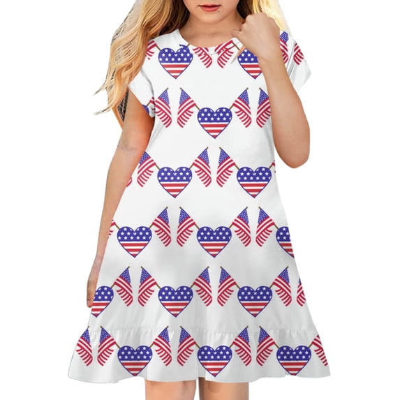 Wxirdiow Toddler Dresses Girls Dress 4th of July Cute Independence Day American Flag Short Sleeve Summer Holiday Pink Size,5-6 Years