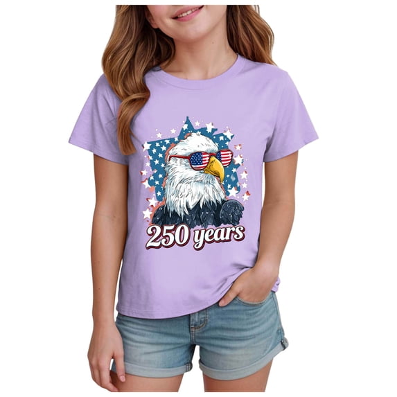 Wxirdiow Toddler Girl Shirts 4th of July Shirt for Toddler Girls American Flag Tshirt Fourth of July Outfit Kids Patriotic Tee Tops Purple Size,13-14 Years