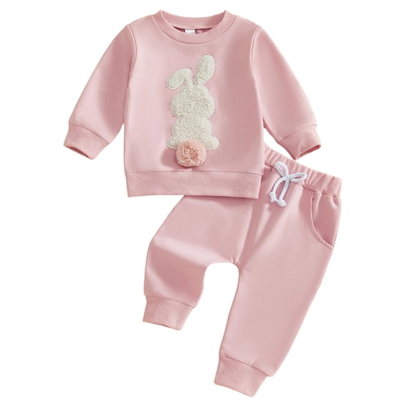 Wxirdiow Toddler Girl Sweatsuit Baby Girl Outfit Cute Embroidery Sweatshirt Pullover Sweatpants Princess 2Pcs Fall Clothes Pink Size,18 Months