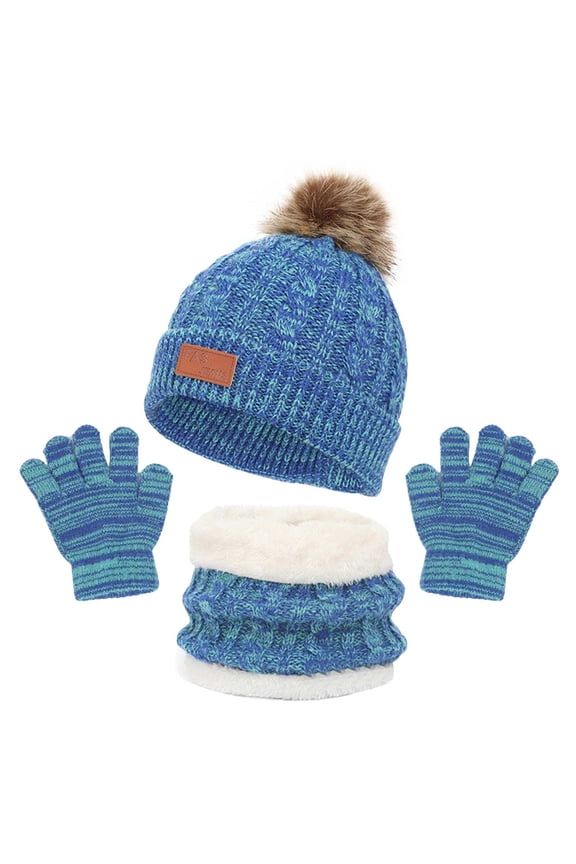 Toddler Girl Winter Hat Kids Toddler Winter Hat Gloves Scarf Set Warm Beanie Hats Neck Warmer with Fleece for Boys Girls Blue Size,1-5 Years