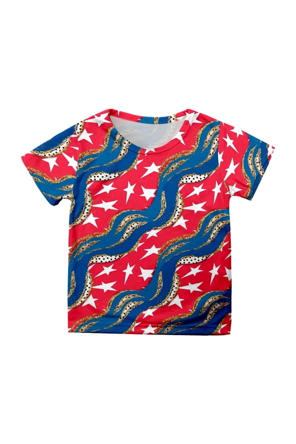 Toddler Girls Clothes Girls July 4th American Flag T Shirts Patriotic Short Sleeves Shirts Blouse Tops Tee Hot Pink Size,6-7 Years