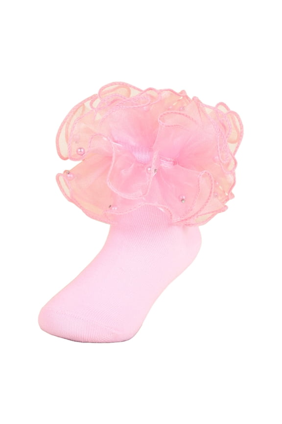 Toddler Girls Dress Socks Pearl Girls Baby Socks Solid Color Combed Cotton Lace Princess Socks Performance Dance Socks Pink Size,6-8 Years