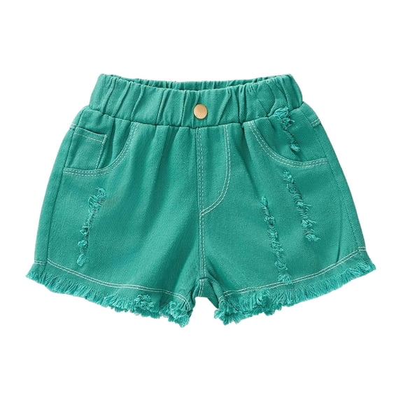 Wxirdiow Toddler Girls Jean Shorts Girl's Jean Shorts Cute Summer Trendy Fashion Ripped Denim Shorts High Waist Straight Leg Clothes Jorts Green Size,6-7 Years
