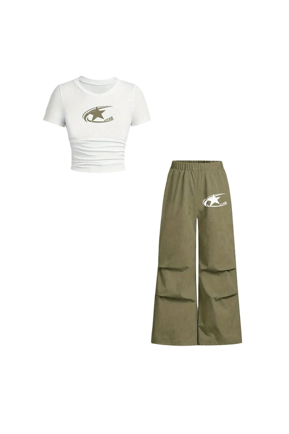 Toddler Girls Outfits Girls 2 Piece Outfits Kids Clothes Cute Cool Girl Crop Tops + Pants Summer Clothing Sets AG Size,7-8 Years