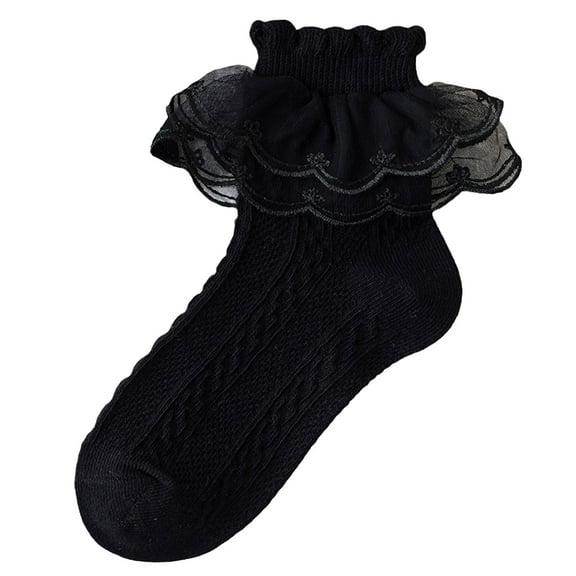 Wxirdiow Toddler Girls Socks Toddler Ruffle Socks Baby Girls Frilly Lace Socks Kids Ankle Dress Socks Black Size,1-3 Years