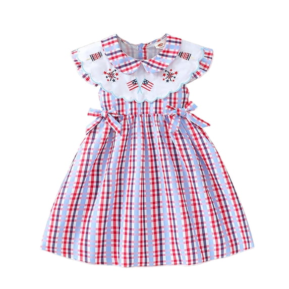 Wxirdiow Toddler Girls Summer Dresses Toddler Girl Patriotic Outfit Smocked Dress Kids Little Girls 4th of July Dresses Spring Summer Clothes Light Purple Size,4-5 Years