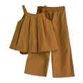 thumbnail image 1 of Wxirdiow Toddler Girls Summer Outfits Baby Girl Summer Clothes Outfit Cotton Linen Sleeveless Shirt and Wide Leg Pants Toddler Girls Clothes Set Brown Size,5-6 Years, 1 of 6