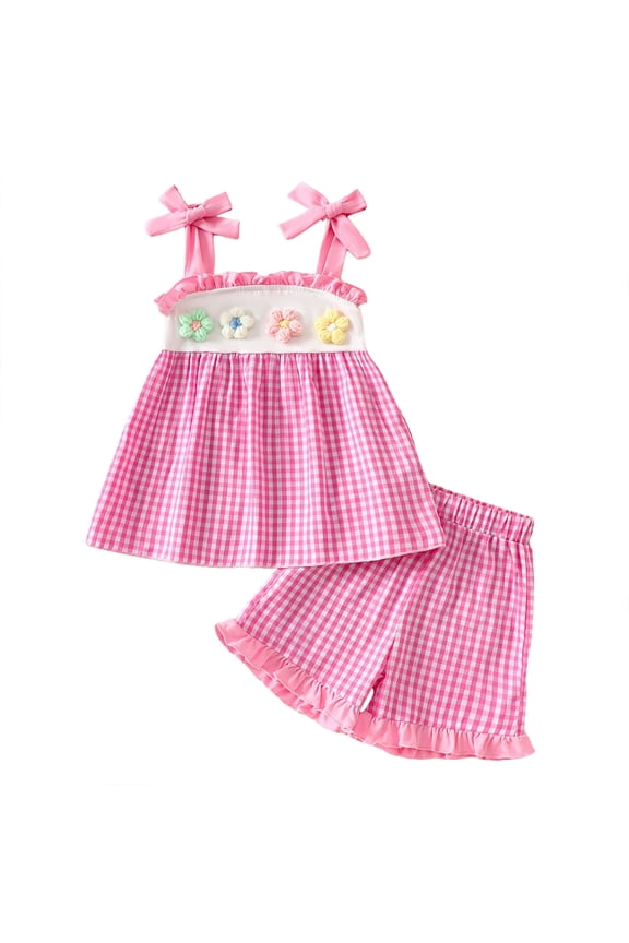 Toddler Spring Outfits Toddler Baby Girl Clothes Summer Linen Outfit Ruffle Vest Shirts + Ruffled Short Set Pink Size,2-3 Years
