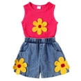 thumbnail image 1 of Wxirdiow Toddler Summer Outfits for Girls Toddler Baby Girl Clothes Summer Floral Print Sleeveless Tee Shirt Jeans Shorts Cute Outfit Girls Clothing Set Hot Pink Size,5-6 Years, 1 of 9