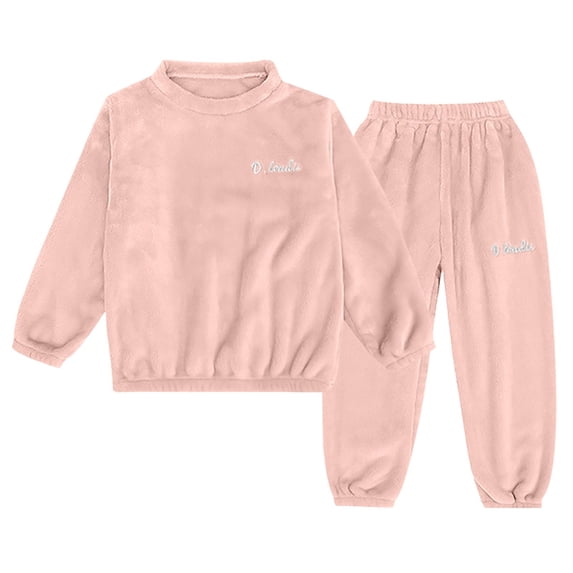 Wxirdiow Toddler Sweatsuit Girls Fuzzy Pants Set Winter Flannel Fleece Crewneck Sweatshirt and Pants Sweatsuit Fluffy Two Piece Outfits Pink Size,4-5 Years