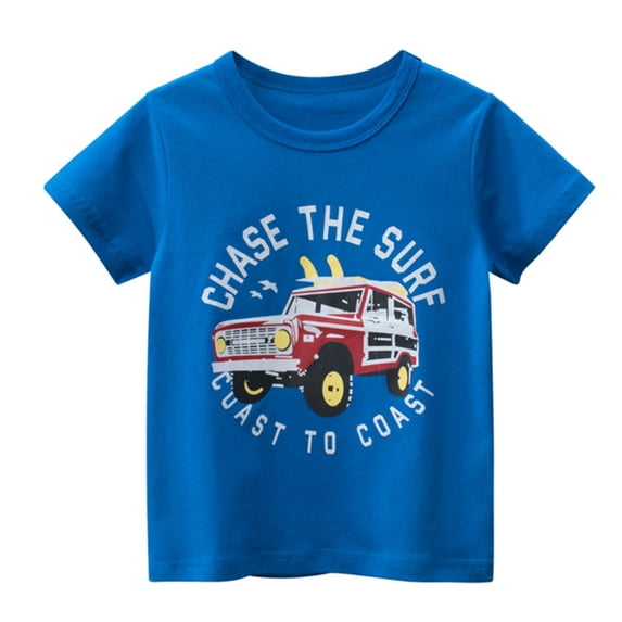Wxirdiow Toddlers Short Sleeve Shirts Toddler Boys Tee Shirt Short Sleeved Graphic Cotton T Shirt Children's Casual Tshirt Blue Size,4-5 Years