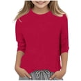 thumbnail image 1 of Wxirdiow Tops for Kids Girls Long Sleeve Shirts Crewneck Ruched Side Slim Fit Tops Ribbed Knit Tee Shirt Wine Size,3-4 Years, 1 of 5