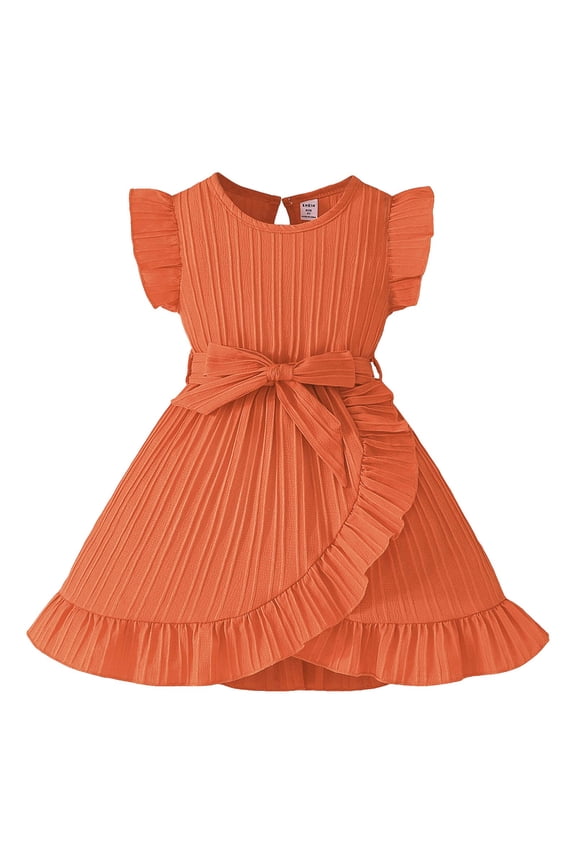 Tulle Dress for Baby Girls Toddler Girls Dress Cotton Linen Ruffle Sleeveless Kids Casual Party Dresses Orange Size,3-4 Years